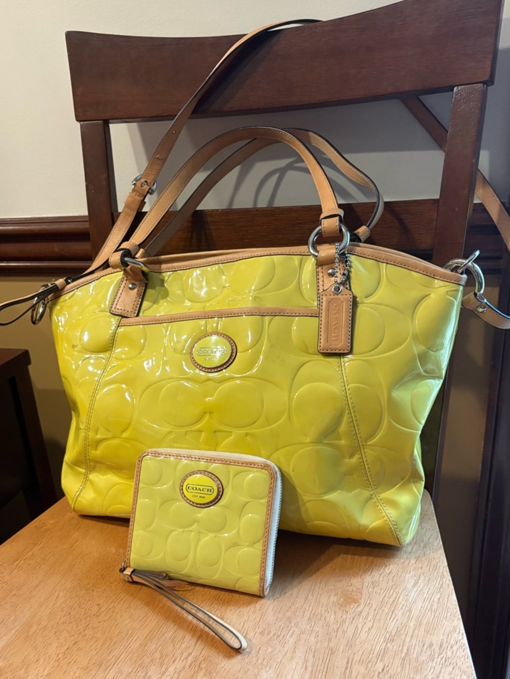 Coach Embossed Patent leather tote plus matching wallet!